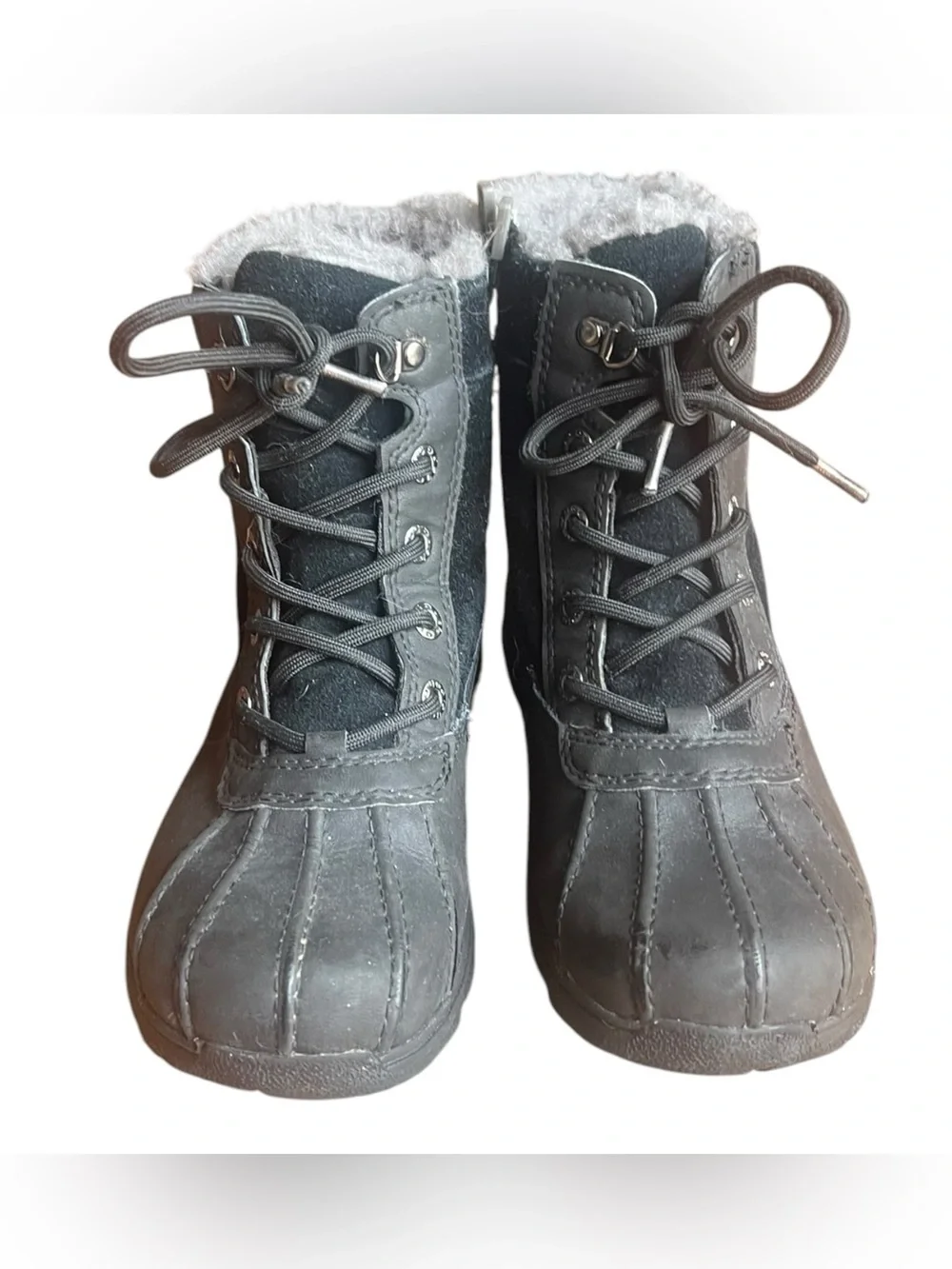 Big Kid's Size 4 UGG Leggero Black Lace Up Leather Shearling Lined Winter Boots